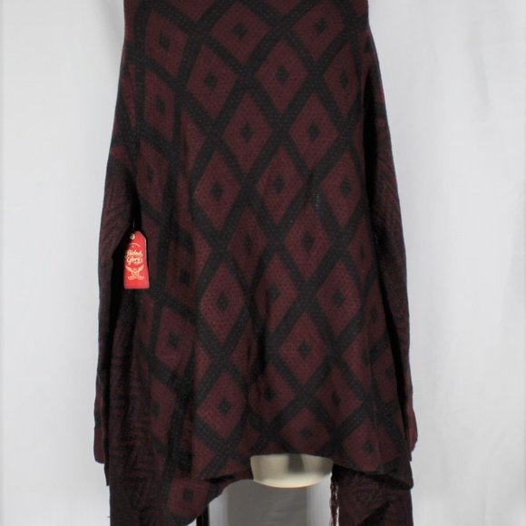 NWT Boho Southwestern Burgundy & Black Open Cardigan Sweater with Tassels XL - Picture 5 of 6
